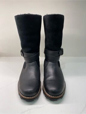 Roots TRIBE Women’s Shearling Lined Black Leather & Suede Buckle Boots
